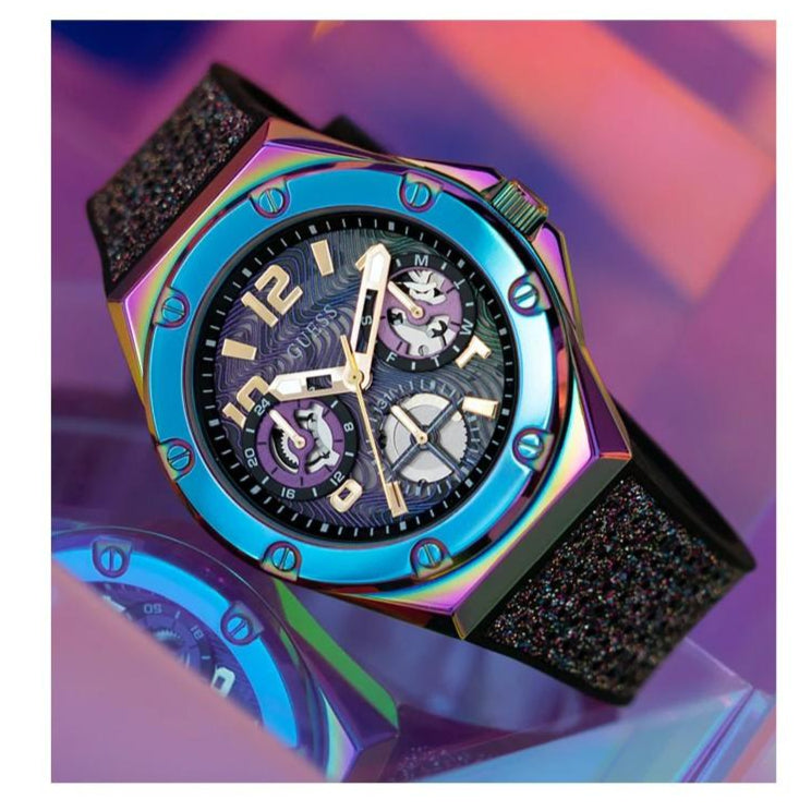  Shop Authentic Guess Multifunction Analog Purple Dial Black Rubber Strap Watch For Women - GW0620L4 - Luxxuri