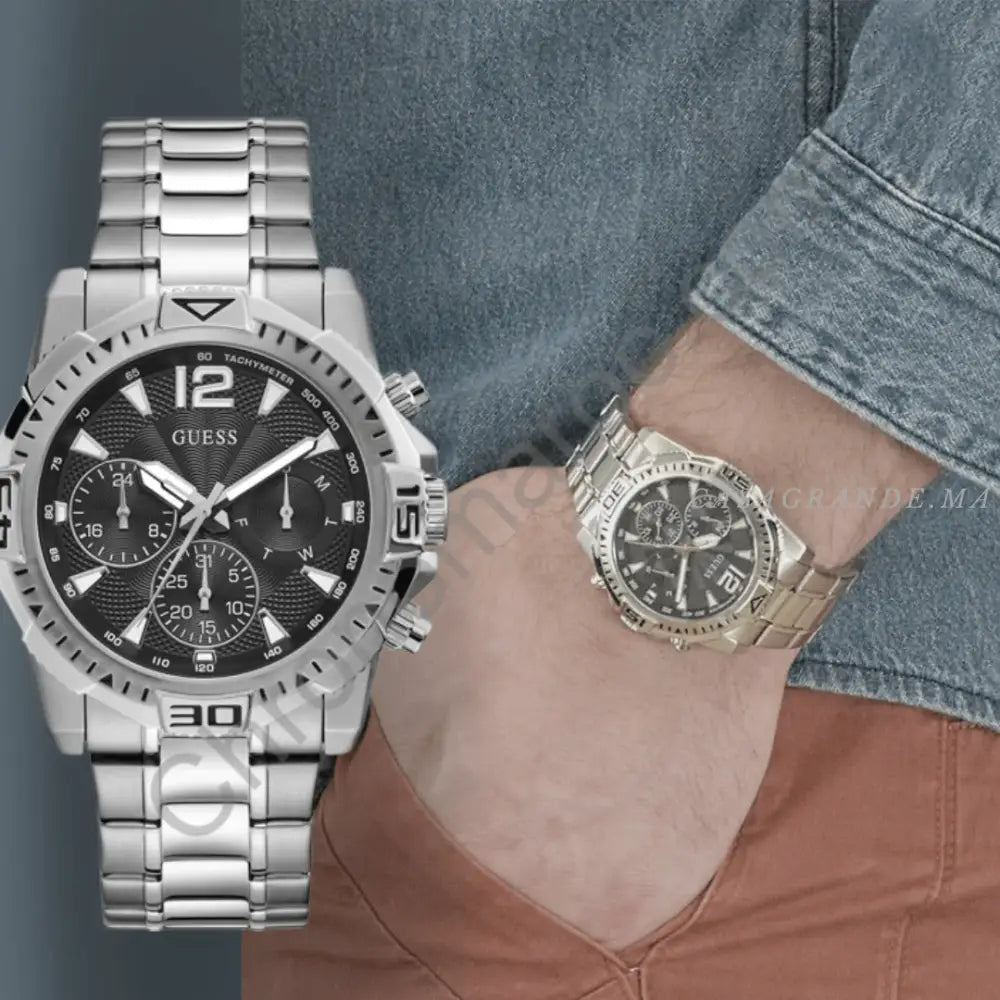  Shop Authentic Guess Commander Chronograph Black Dial Silver Steel Strap Watch for Men - GW0056G1 - Luxxuri