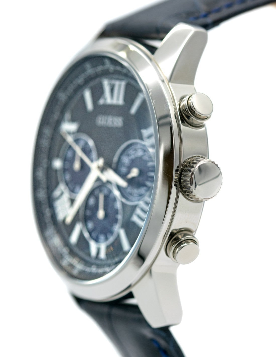  Shop Authentic Guess Horizon Chronograph Quartz Black Dial Blue Leather Strap Watch For Men - W0380G3 - Luxxuri