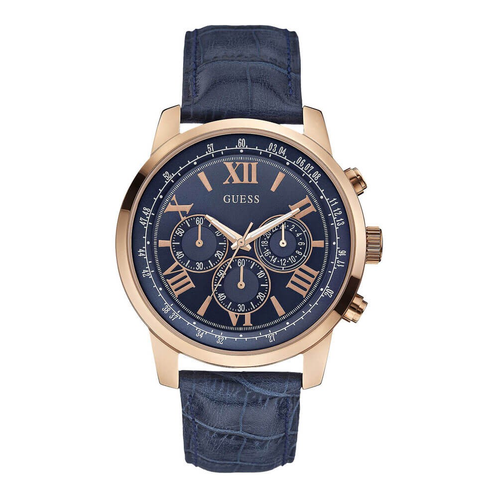  Shop Authentic Guess Horizon Chronograph Blue Dial Blue Leather Strap Watch For Men - W0380G5 - Luxxuri