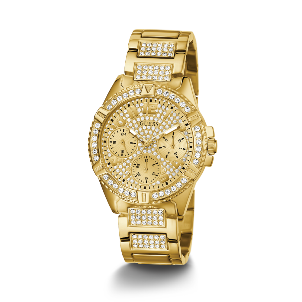  Shop Authentic Guess Frontier Diamonds Gold Dial Gold Steel Strap Watch For Women - W1156L2 - Luxxuri
