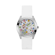  Shop Authentic Guess Wanderlust Crystals Silver Dial White Rubber Strap Watch For Women - W1059L3 - Luxxuri