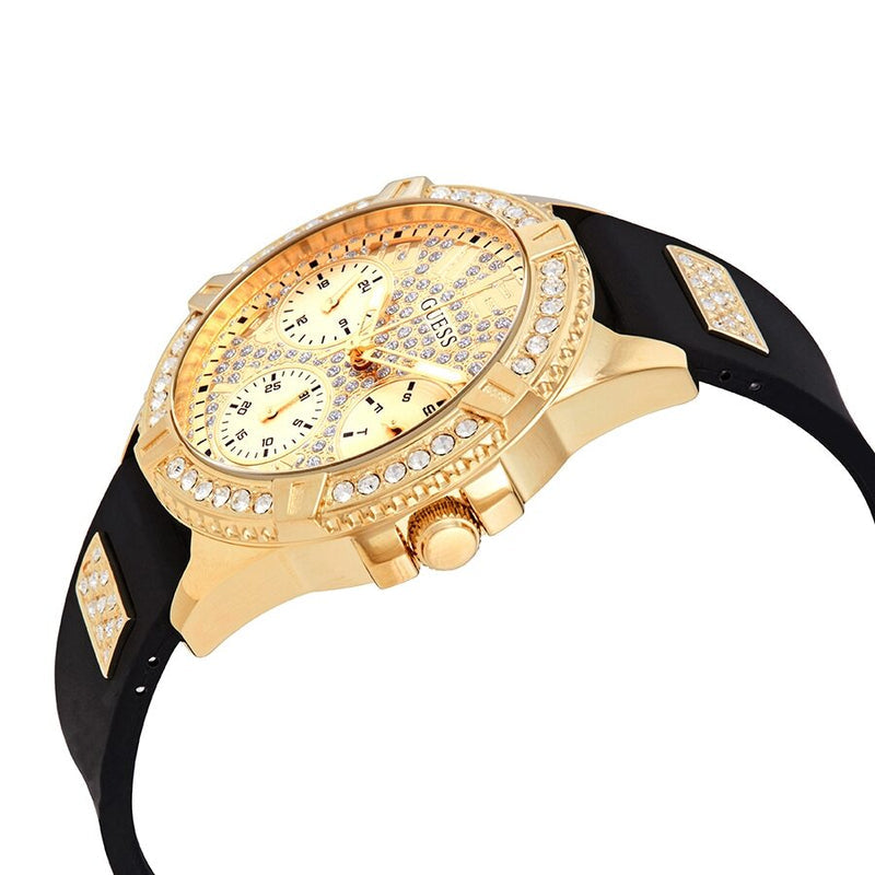 Shop Authentic Guess Frontier Diamonds Gold Dial Black Rubber Strap Watch For Women - W1160L1 - Luxxuri