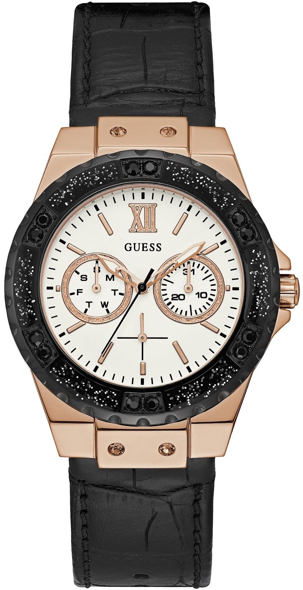  Shop Authentic Guess Limelight Quartz White Dial Black Leather Strap Watch For Women - W0775L9 - Luxxuri