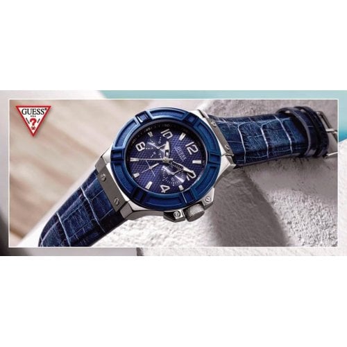  Shop Authentic Guess Rigor Multifunction Chronograph Blue Dial Blue Leather Strap Watch For Men - W0040G7 - Luxxuri