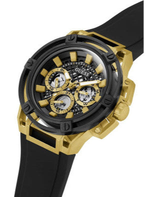  Shop Authentic Guess Matrix Multifunction Gold Dial Black Rubber Strap Watch For Men - GW0423G2 - Luxxuri