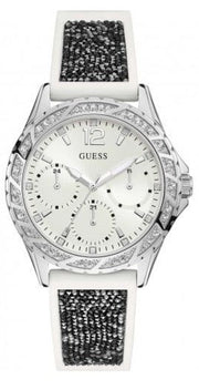  Shop Authentic Guess Swirl Quartz Silver Dial White Silicone Strap Watch for Women - W1096L1 - Luxxuri