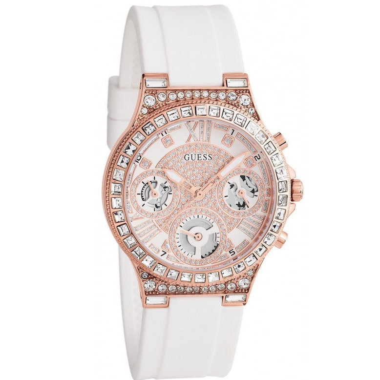  Shop Authentic Guess Moonlight Diamonds White Dial White Rubber Strap Watch for Women - GW0257L2 - Luxxuri