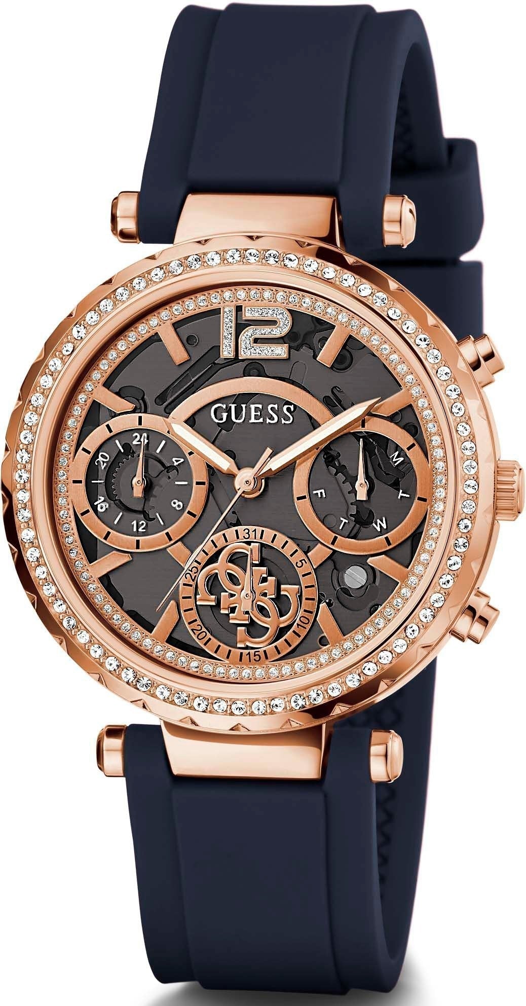  Shop Authentic Guess Solistice Diamonds Roe Gold Dial Black Rubber Strap Watch for Women - GW0484L2 - Luxxuri