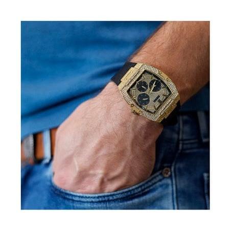  Shop Authentic Guess Phoenix Multifunction Crystals Gold Dial Black Silicone Strap Watch For Men - GW0048G2 - Luxxuri