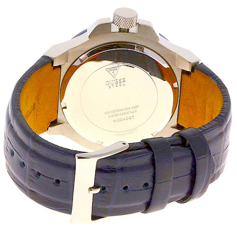  Shop Authentic Guess Rigor Multifunction Chronograph Blue Dial Blue Leather Strap Watch For Men - W0040G7 - Luxxuri