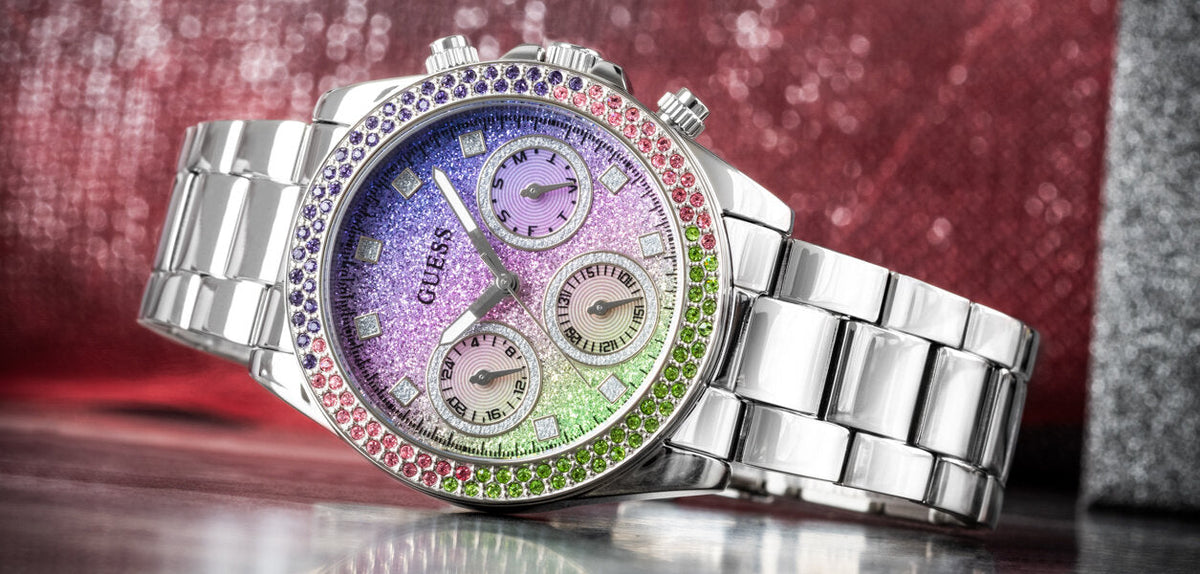  Shop Authentic Guess Sol Chronograph Crystals Multicolor Dial Silver Steel Strap Watch For Women - GW0483L1 - Luxxuri