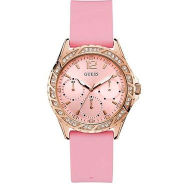  Shop Authentic Guess Sparkling Diamonds Pink Dial Pink Rubber Strap Watch for Women - W0032L9 - Luxxuri
