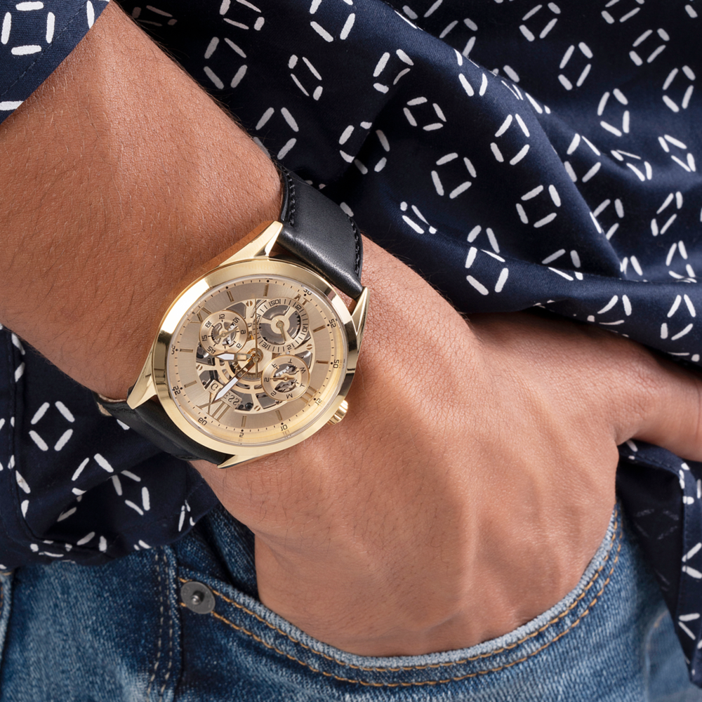  Shop Authentic Guess Tailor Gold Dial Black Leather Strap Watch for Men - GW0389G2 - Luxxuri