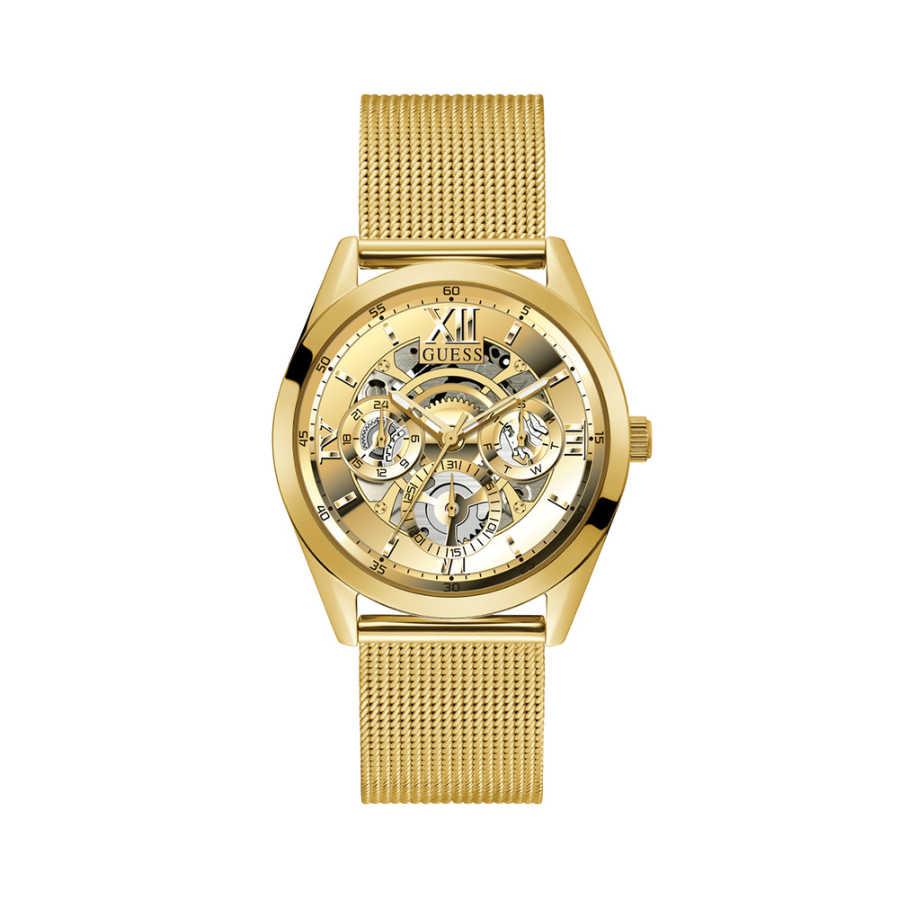  Shop Authentic Guess Tailor Multifunction Gold Dial Gold Mesh Bracelet Watch for Men - GW0368G2 - Luxxuri