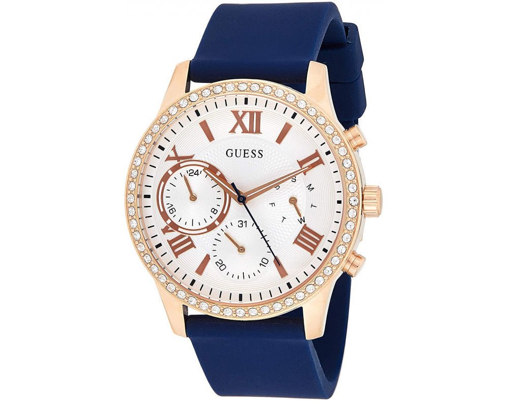  Shop Authentic Guess Solar White Rose Gold Dial Blue Rubber Strap Watch For Women - W1135L3 - Luxxuri