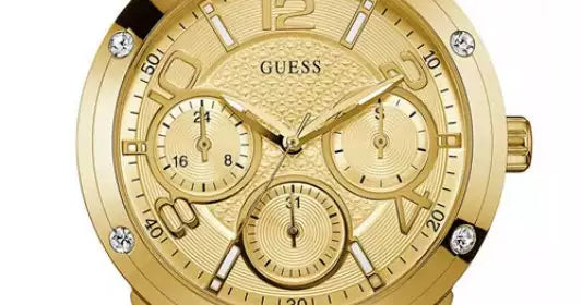  Shop Authentic Guess Crystal Multifunction Gold Dial Gold Steel Strap Watch for Women - W0778L2 - Luxxuri