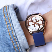  Shop Authentic Guess G Twist White Dial Blue Silicone Strap Watch For Women - W0911L6 - Luxxuri