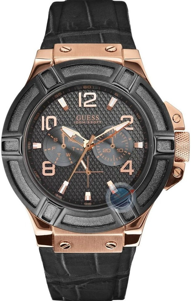  Shop Authentic Guess Rigor Analog Black Dial Black Leather Strap Watch For Men - W0040G5 - Luxxuri