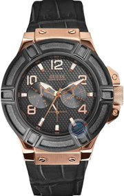  Shop Authentic Guess Rigor Analog Black Dial Black Leather Strap Watch For Men - W0040G5 - Luxxuri