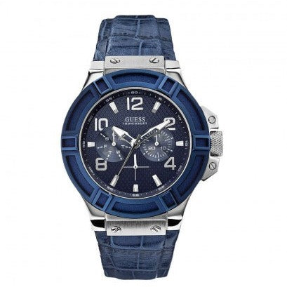  Shop Authentic Guess Rigor Multifunction Chronograph Blue Dial Blue Leather Strap Watch For Men - W0040G7 - Luxxuri