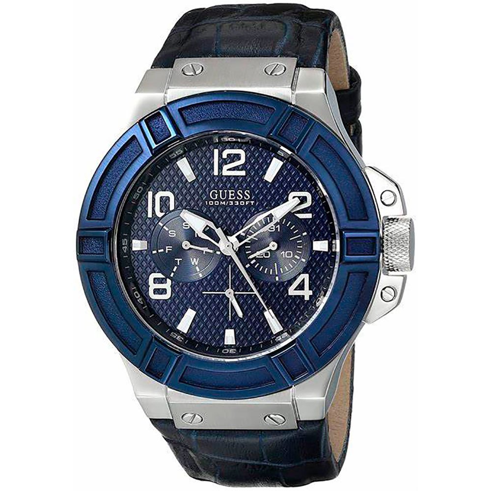 Shop Authentic Guess Rigor Multifunction Chronograph Blue Dial Blue Leather Strap Watch For Men - W0040G7 - Luxxuri