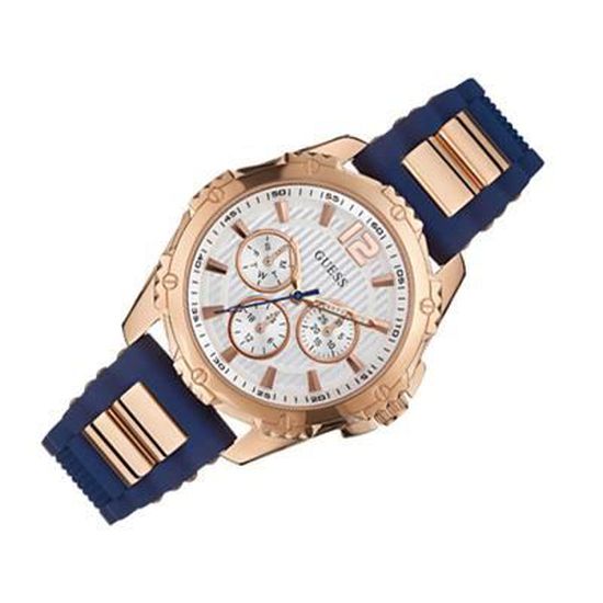  Shop Authentic Guess Interpid White & Rose Gold Dial Blue Silicone Strap Watch For Women - W0325L8 - Luxxuri