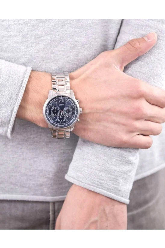  Shop Authentic Guess Horizon Chronograph Quartz Blue Dial Silver Steel Strap Watch for Men - W0379G6 - Luxxuri
