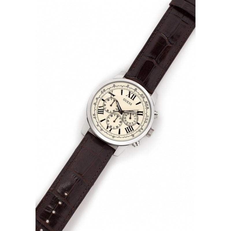  Shop Authentic Guess Horizon Chronograph White Dial Brown Leather Strap Watch For Men - W0380G2 - Luxxuri