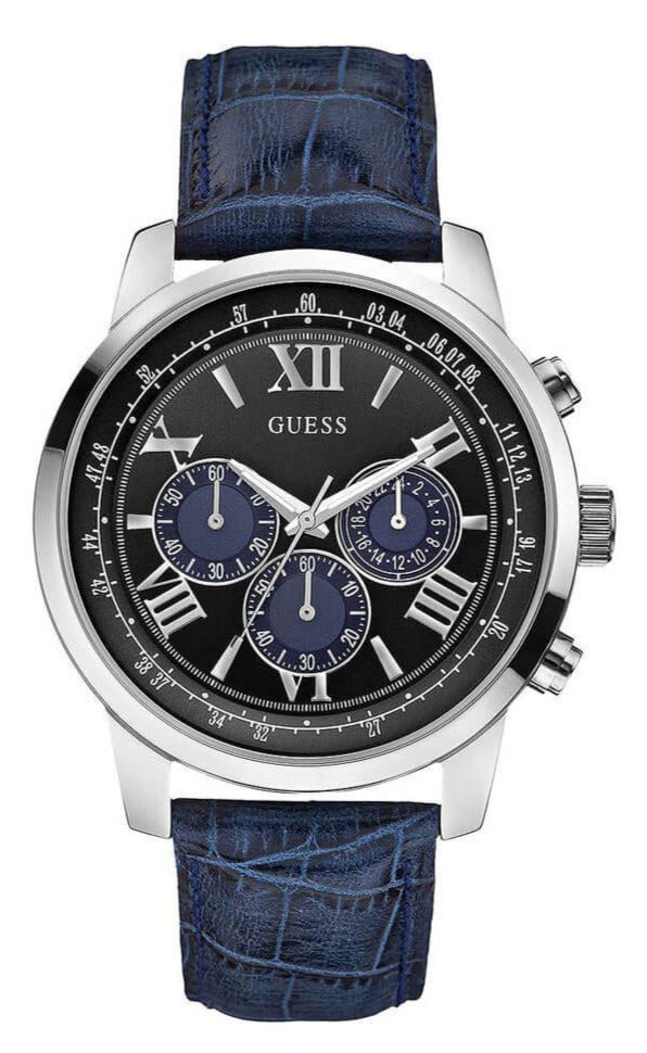  Shop Authentic Guess Horizon Chronograph Quartz Black Dial Blue Leather Strap Watch For Men - W0380G3 - Luxxuri