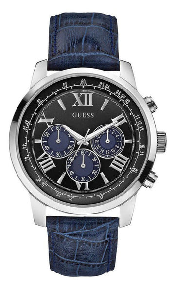  Shop Authentic Guess Horizon Chronograph Quartz Black Dial Blue Leather Strap Watch For Men - W0380G3 - Luxxuri