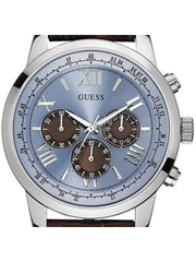  Shop Authentic Guess Horizon Chronograph Analog Blue Dial Brown Leather Strap Watch For Men - W0380G6 - Luxxuri