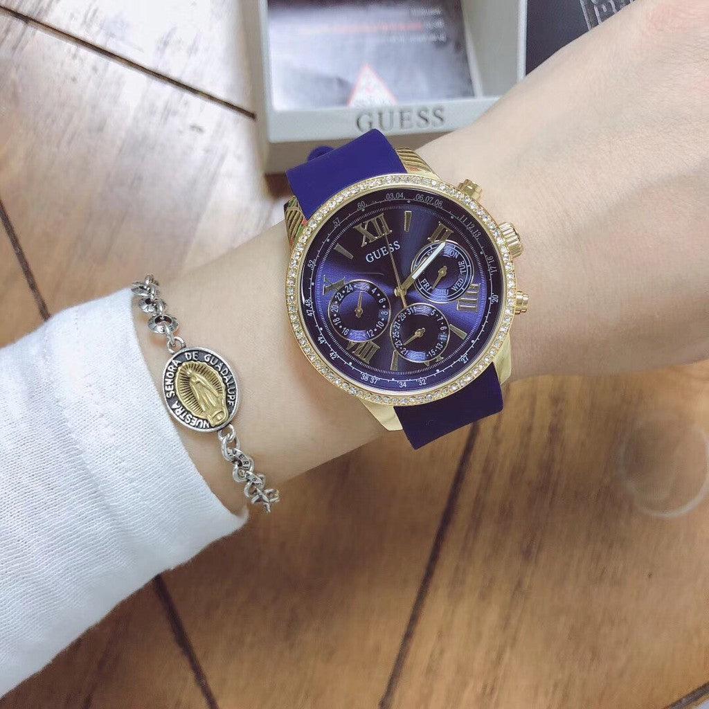  Shop Authentic Guess Sunrise Blue Dial with Diamonds Blue Rubber Strap Watch For Women - W0616L2 - Luxxuri