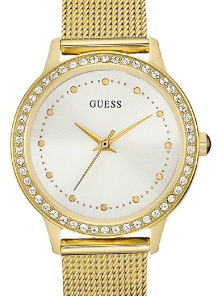  Shop Authentic Guess Chelsea Crystals Mother of Pearl White Dial Gold Mesh Bracelet Watch For Women - W0647L7 - Luxxuri