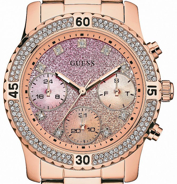  Shop Authentic Guess Confetti Pink Dial Rose Gold Steel Strap Watch For Women - W0774L3 - Luxxuri