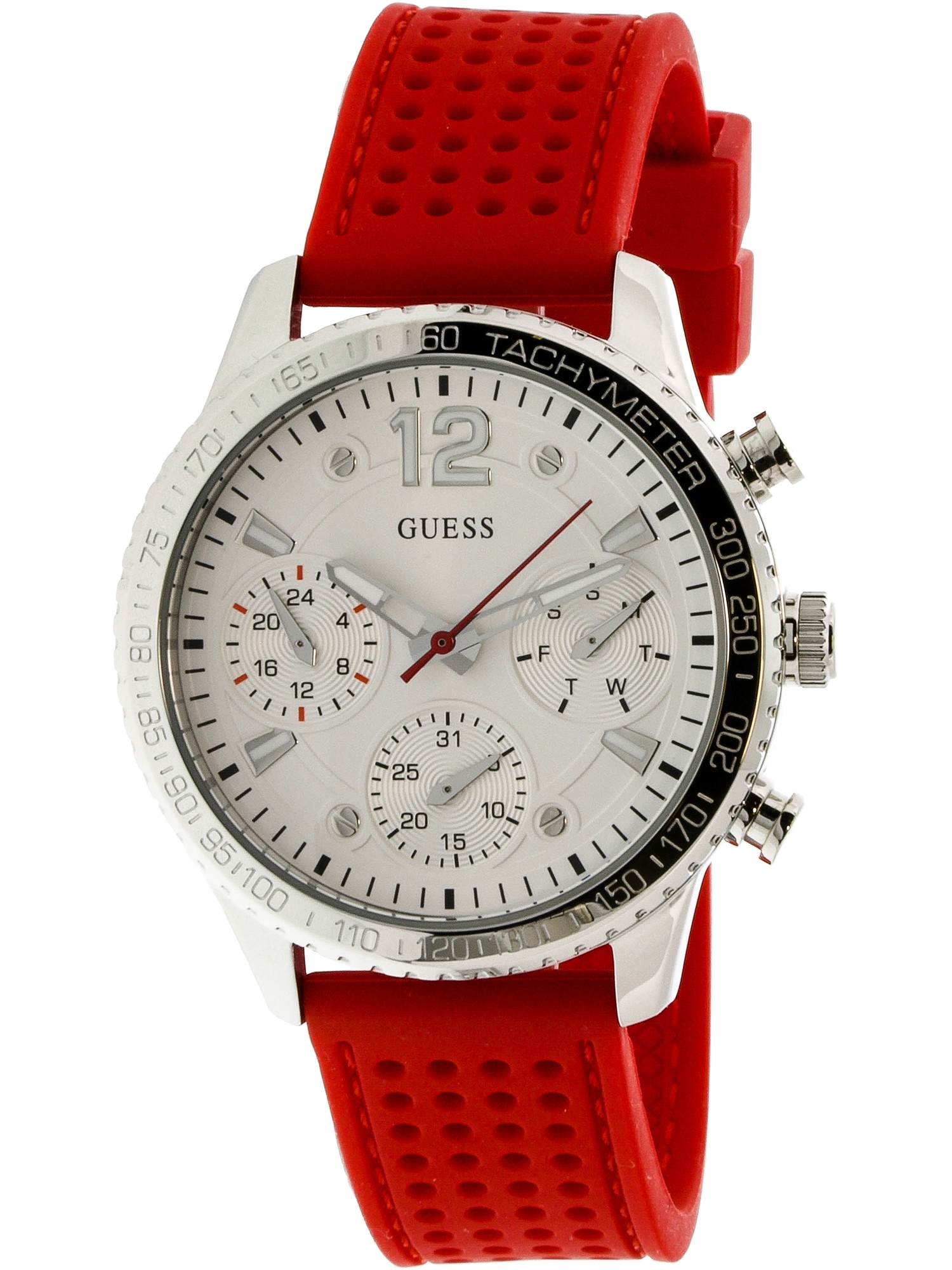  Shop Authentic Guess Marina Chronograph Quartz White Dial Red Rubber Strap Watch for Women - W1025L2 - Luxxuri