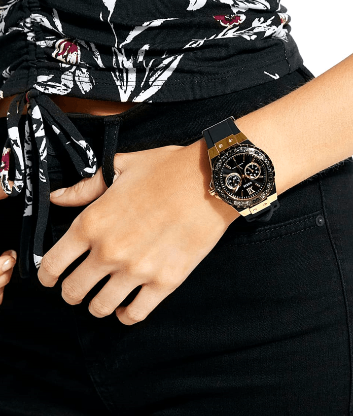  Shop Authentic Guess Black Dial Black Rubber Strap Watch For Women - W1053L7 - Luxxuri