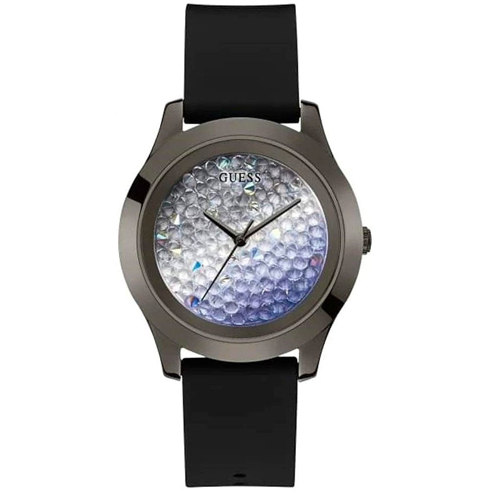  Shop Authentic Guess Crush Crystals Silver Dial Black Rubber Strap Watch for Women - W1223L4 - Luxxuri