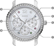  Shop Authentic Guess Enchanting Diamonds Silver Dial Silver Steel Strap Watch for Women - W0305L1 - Luxxuri