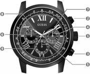  Shop Authentic Guess Horizon Chronograph Black Dial Black Steel Strap Watch For Men - W0379G2 - Luxxuri