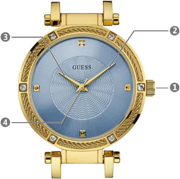  Shop Authentic Guess Park Avenue Blue Dial Gold Steel Strap Watch For Women - W0695L2 - Luxxuri