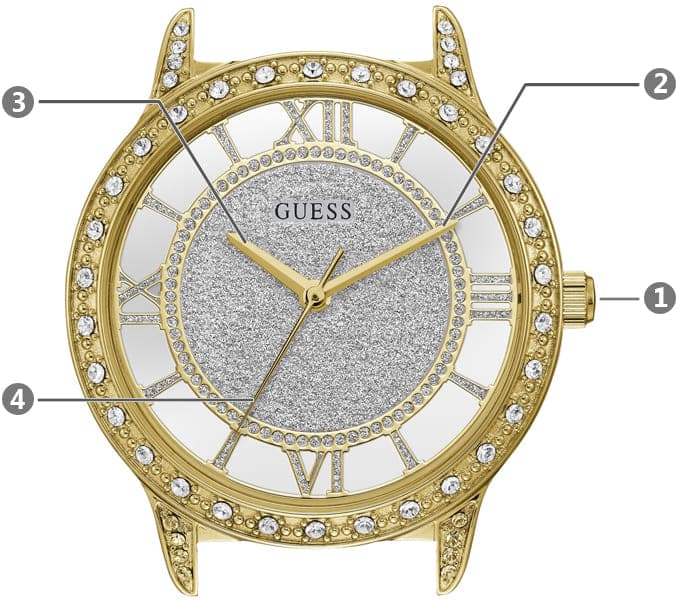  Shop Authentic Guess Analog Diamonds Silver Dial Gold Steel Strap Watch For Women - W1013l2 - Luxxuri
