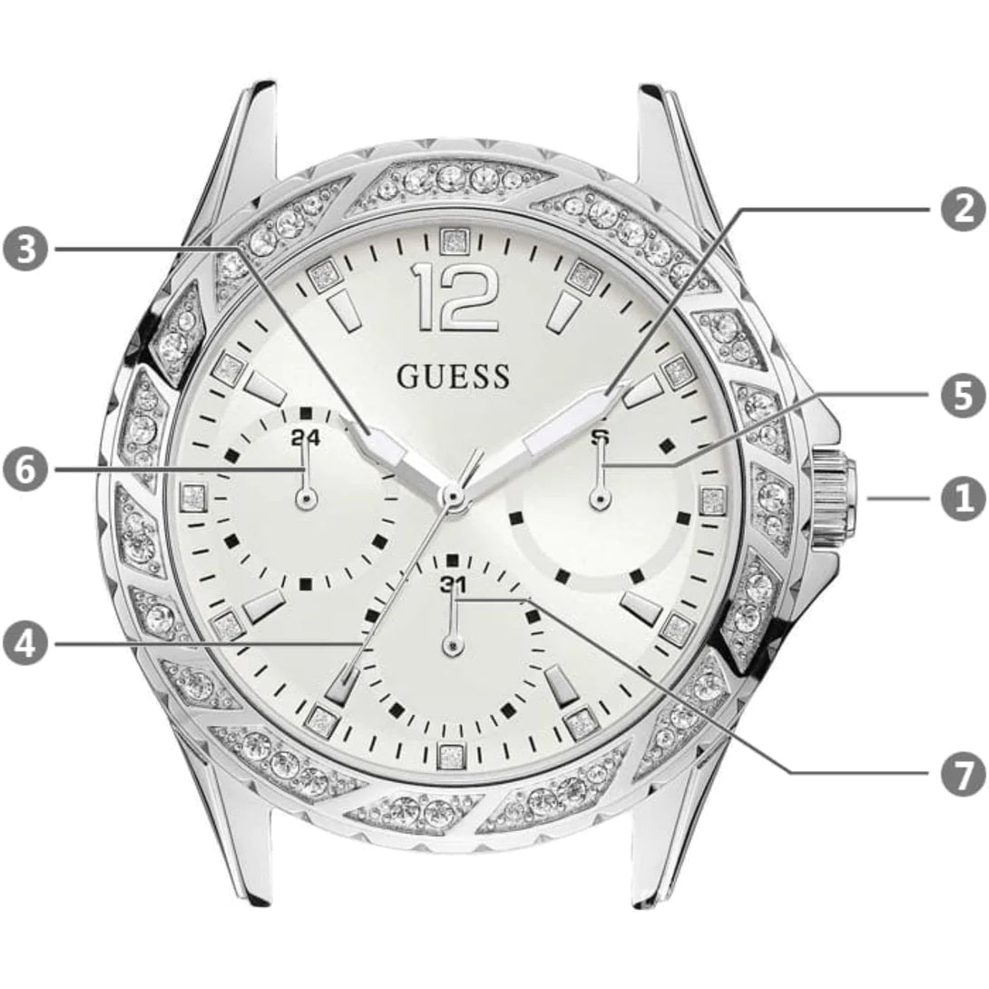  Shop Authentic Guess Swirl Quartz Silver Dial White Silicone Strap Watch for Women - W1096L1 - Luxxuri