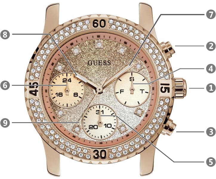  Shop Authentic Guess Confetti Diamonds Gold Dial Blue Rubber Strap Watch For Women - W1098L6 - Luxxuri