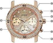  Shop Authentic Guess Confetti Diamonds Gold Dial Blue Rubber Strap Watch For Women - W1098L6 - Luxxuri