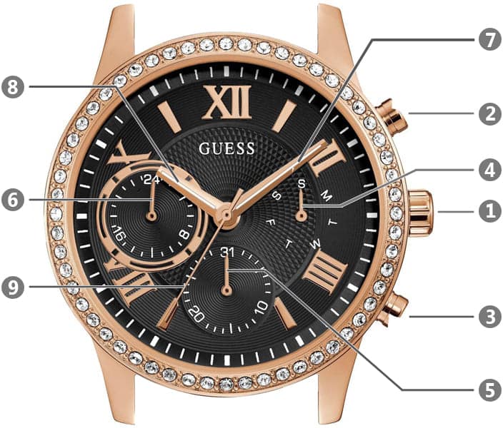  Shop Authentic Guess Solar 40mm Black & Rose Gold Dial Black Rubber Strap Watch For Women - W1135L4 - Luxxuri