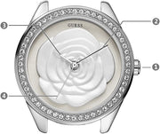  Shop Authentic Guess Rosette Analog White Dial White Leather Strap Watch For Women - W75043L1 - Luxxuri