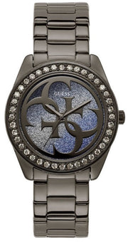  Shop Authentic Guess G Twist Diamonds Purple Dial Black Steel Strap Watch For Women - W1201L4 - Luxxuri