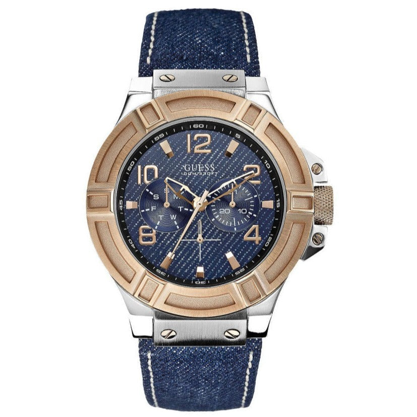  Shop Authentic Guess Rigor Analog Blue Dial Blue Denim Strap Watch For Men - W0040G6 - Luxxuri