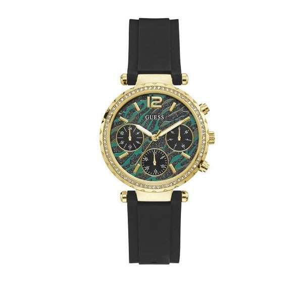  Shop Authentic Guess Solstice Green Dial Black Rubber Strap Watch for Women - GW0113L1 - Luxxuri